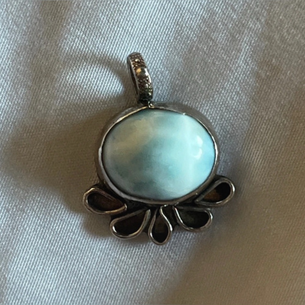 🌊Handmade Authentic Larimar Stone & Sterling Silver Jewelry Pendant Charm🌊